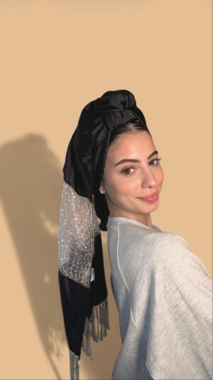 מטפחת משולבת – דגם Lumière שחור+פייט זהב